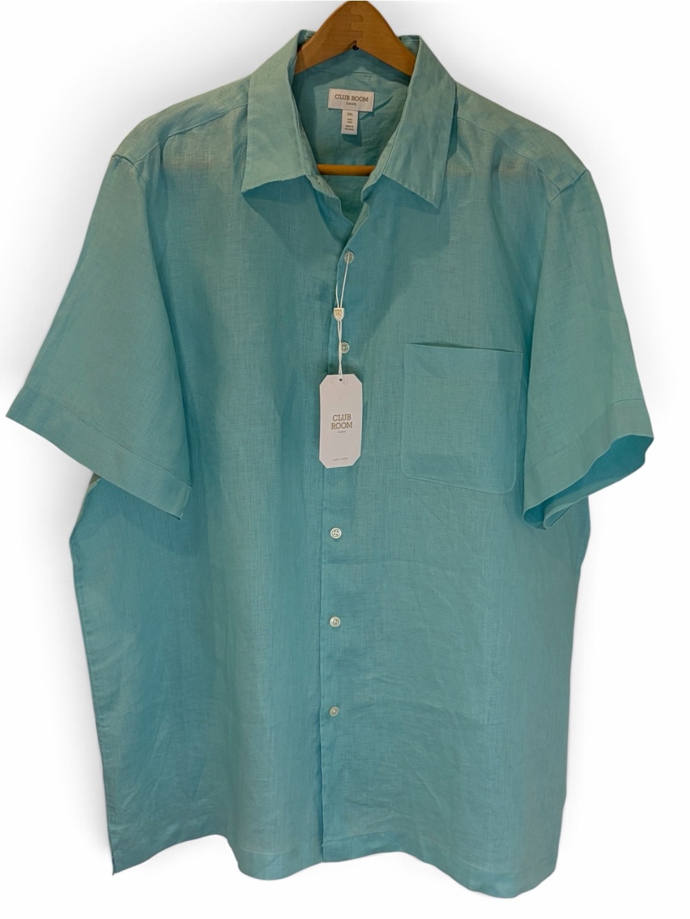 Club Room Linen Light Aqua Short-Sleeve Button-Down Shirt NWT